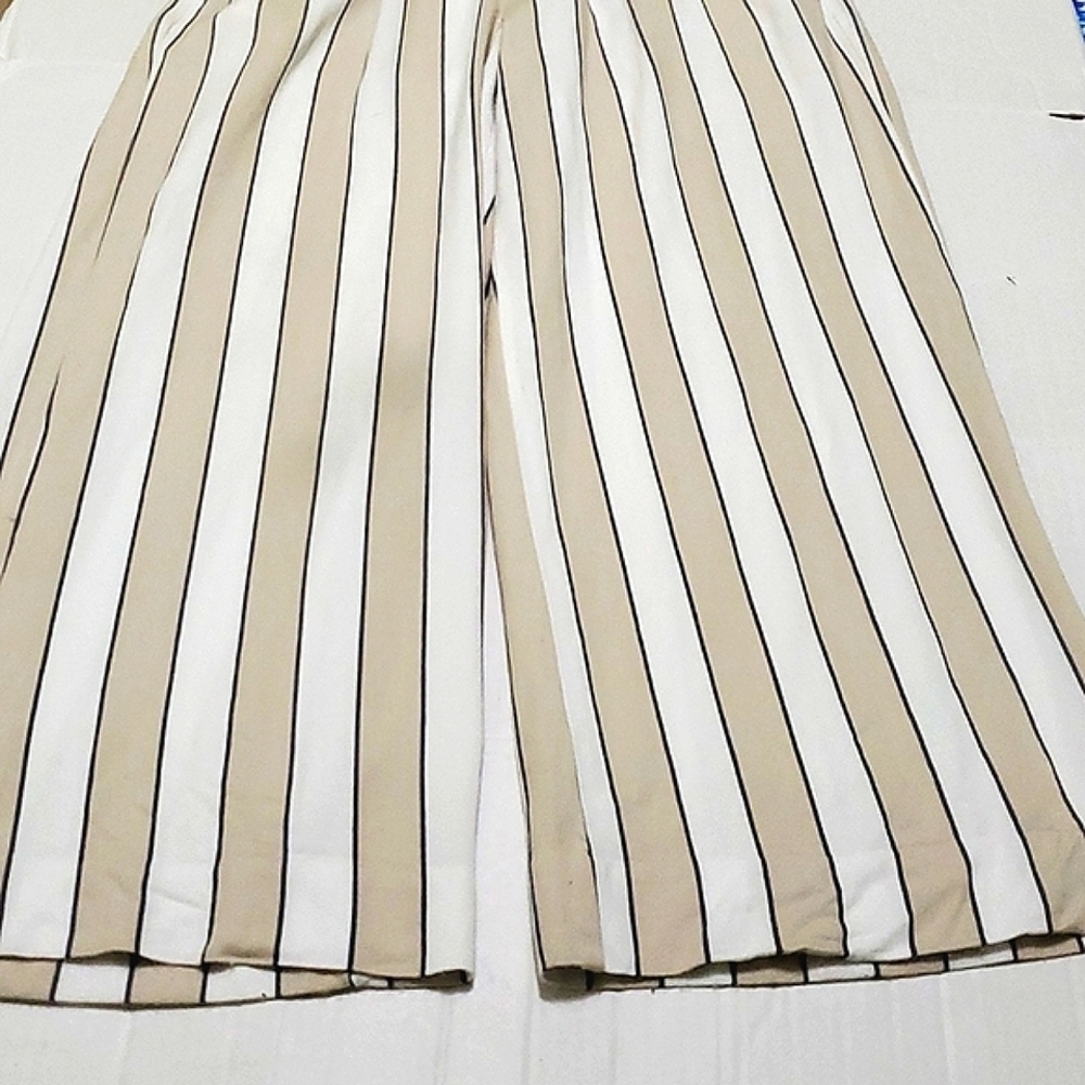 Abercrombie & Fitch White & Beige Striped High-Waist Wide Leg Paperbag Pants S - Picture 10 of 14